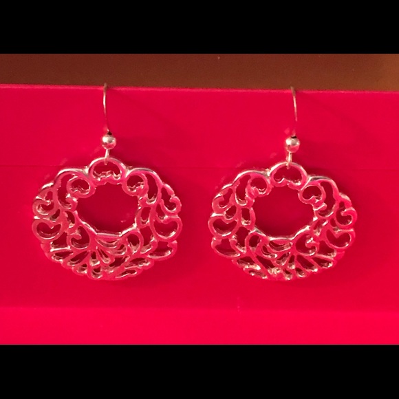 Silver Round Pattern Earrings w/Gift Bag - Picture 5 of 7
